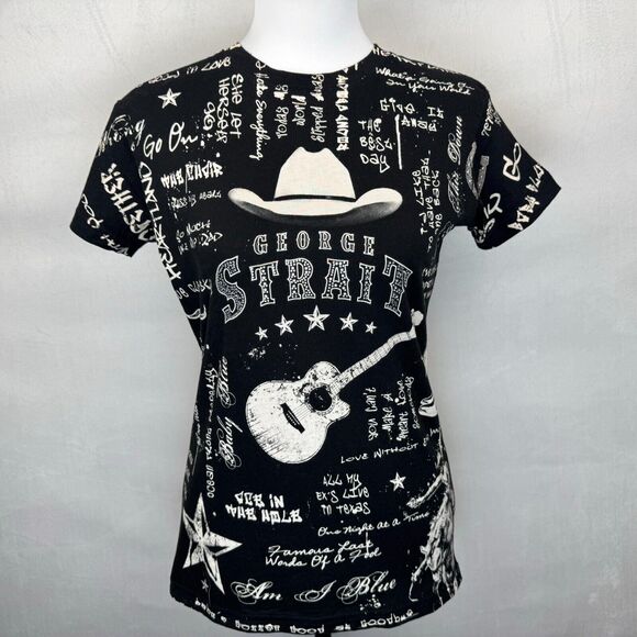 Tultex Tops - George Strait Ladies Shirt Sz M Black Crew Neck Short Sleeve